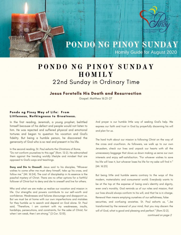Pondo ng Pinoy Sunday Homily Guide for August 2020