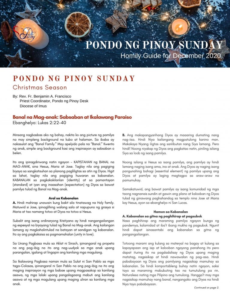 Pondo ng Pinoy Sunday Homily Guide for December 2020