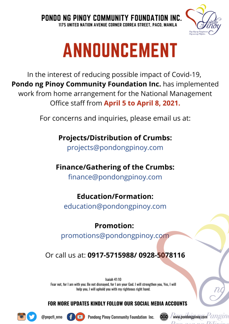 Pondo ng Pinoy » ANNOUNCEMENT